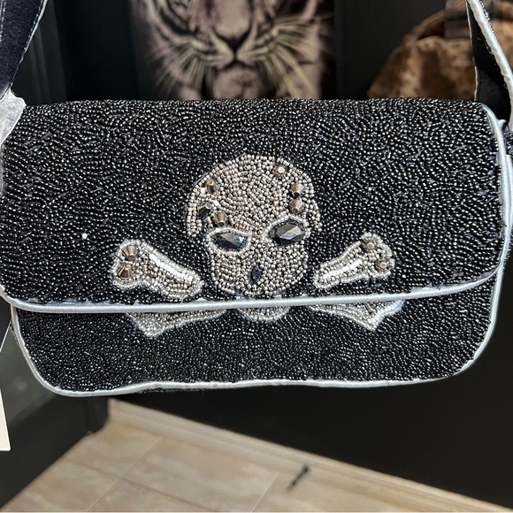 ☠️🖤MADE IN INDIA, VIRAL Skull Beaded Shoulder Bag🖤☠️NWT - Picture 9 of 16
